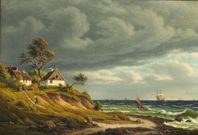 At the Fishing Village Sletten. Fresh Gale by F.C. Kiærskou